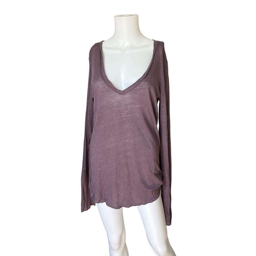 Stateside Long Sleeve Tunic Shirt Purple V Neck Linen Womens Size Medium M
